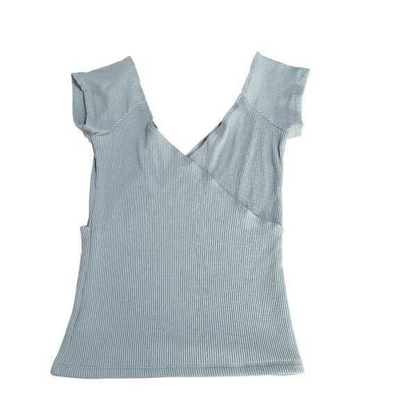 abbeline Women's Medium Ribbed Wrap Top Cap Sleeves in Sage - Picture 2 of 9